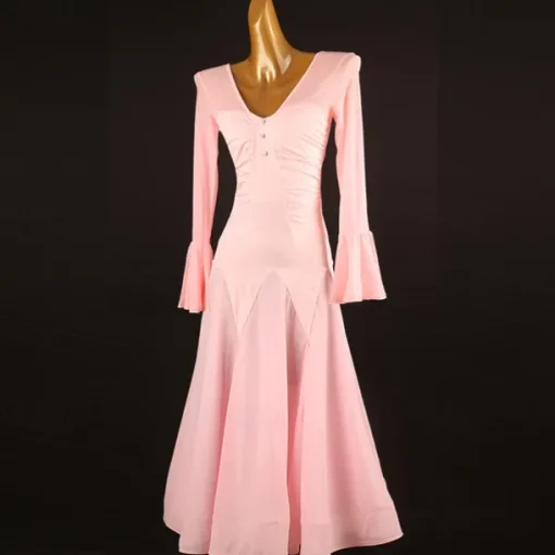 Ballroom Dance Dress Pure Color Women's Girls' Performance Training Long Sleeve High Chiffon Chinlon Tulle