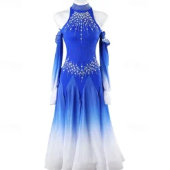 Ballroom Dance Dress Rhinestone Women's Performance Training Long Sleeve High Chiffon Chinlon Tulle