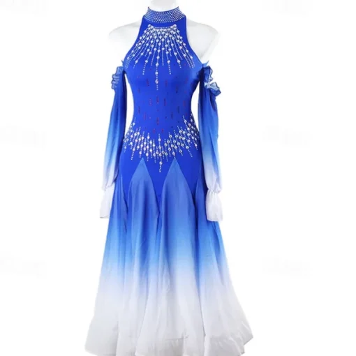 Ballroom Dance Dress Rhinestone Women's Performance Training Long Sleeve High Chiffon Chinlon Tulle