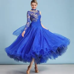 Ballroom Dance Dress Rhinestone Women's Performance Long Sleeve Polyester Nylon