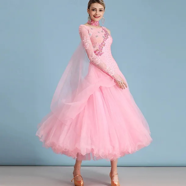 Ballroom Dance Dress Rhinestone Women's Performance Long Sleeve Polyester Nylon