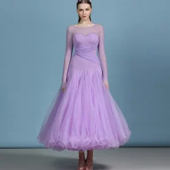 Ballroom Dance Dress Rhinestone Pure Color Women's Performance Training Long Sleeve Polyester