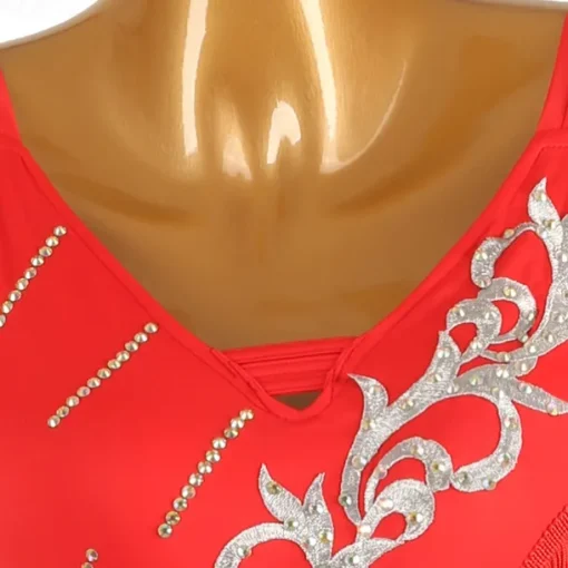 Ballroom Dance Dress Rhinestone Pure Color Women's Performance Training Long Sleeve High Chinlon Organza Tulle