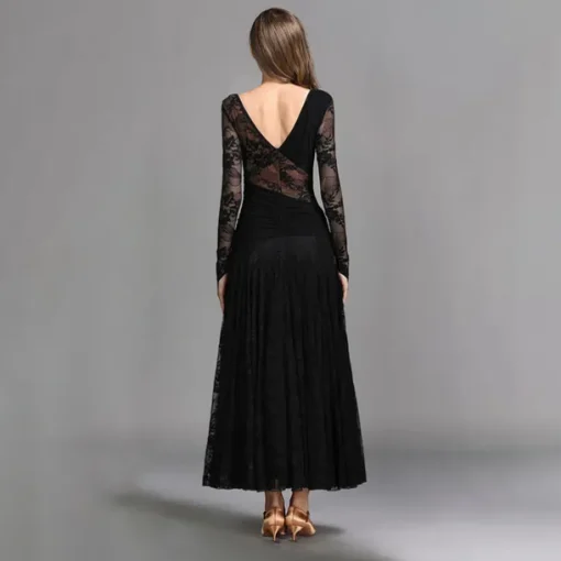 Ballroom Dance Dress Ruching Split Joint Women's Performance Training Long Sleeve Natural Lace Milk Fiber