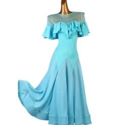 Ballroom Dance Dress Ruffles Split Joint Women's Training Short Sleeve Chiffon Chinlon Mesh