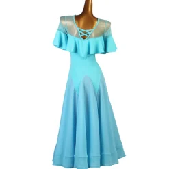 Ballroom Dance Dress Ruffles Split Joint Women's Training Short Sleeve Chiffon Chinlon Mesh