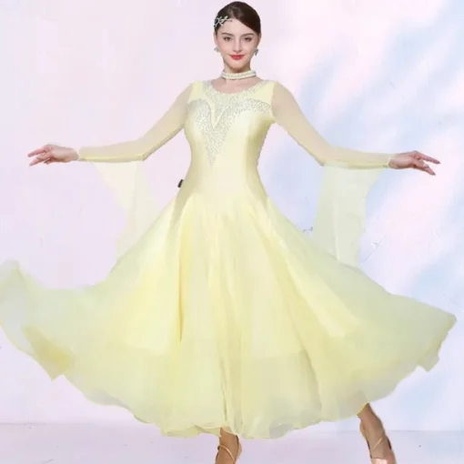 Ballroom Dance Dress Splicing Crystals / Rhinestones Tulle Women's Performance Party Long Sleeve Mesh Spandex Imitation Silk