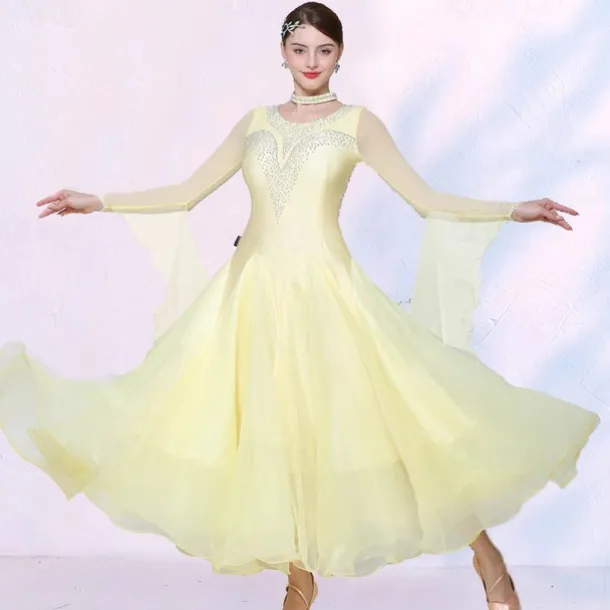 Ballroom Dance Dress Splicing Crystals / Rhinestones Tulle Women's Performance Party Long Sleeve Mesh Spandex Imitation Silk