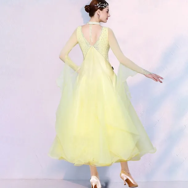 Ballroom Dance Dress Splicing Crystals / Rhinestones Tulle Women's Performance Party Long Sleeve Mesh Spandex Imitation Silk