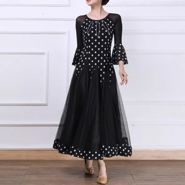 Ballroom Dance Dress Splicing Crystals / Rhinestones Women's Performance Party 3/4 Length Sleeve Mesh Spandex Tulle