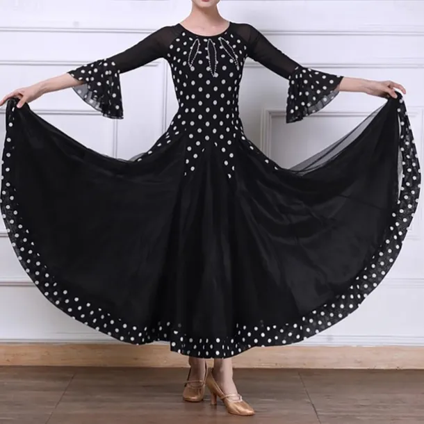 Ballroom Dance Dress Splicing Crystals / Rhinestones Women's Performance Party 3/4 Length Sleeve Mesh Spandex Tulle