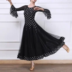 Ballroom Dance Dress Splicing Crystals / Rhinestones Women's Performance Party 3/4 Length Sleeve Mesh Spandex Tulle