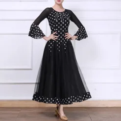 Ballroom Dance Dress Splicing Crystals / Rhinestones Women's Performance Party 3/4 Length Sleeve Mesh Spandex Tulle