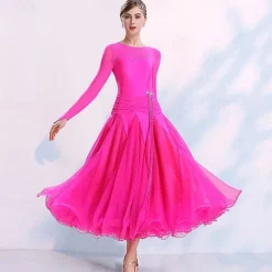 Ballroom Dance Dress Split Joint Crystals / Rhinestones Women's Training Performance Long Sleeve Spandex Organza Polyster