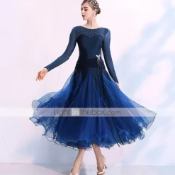 Ballroom Dance Dress Split Joint Crystals / Rhinestones Women's Training Performance Long Sleeve Spandex Organza Polyster
