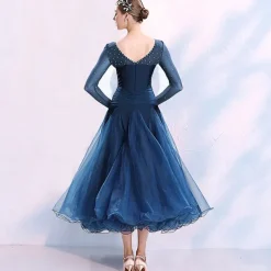 Ballroom Dance Dress Split Joint Crystals / Rhinestones Women's Training Performance Long Sleeve Spandex Organza Polyster