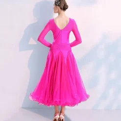 Ballroom Dance Dress Split Joint Crystals / Rhinestones Women's Training Performance Long Sleeve Spandex Organza Polyster