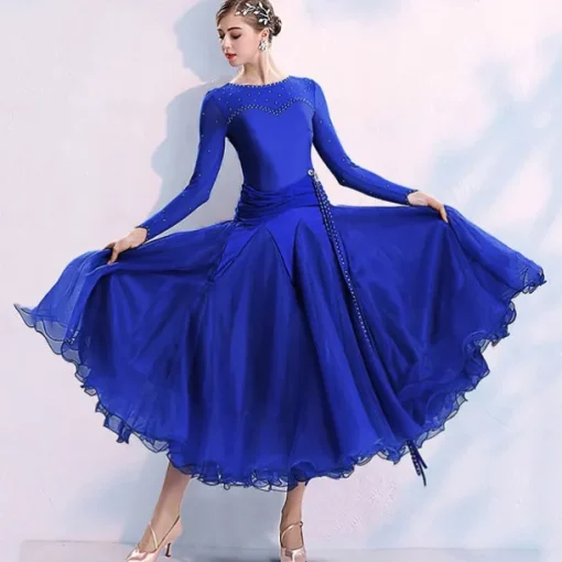 Ballroom Dance Dress Split Joint Crystals / Rhinestones Women's Training Performance Long Sleeve Spandex Organza Polyster