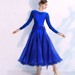 Ballroom Dance Dress Split Joint Crystals / Rhinestones Women's Training Performance Long Sleeve Spandex Organza Polyster