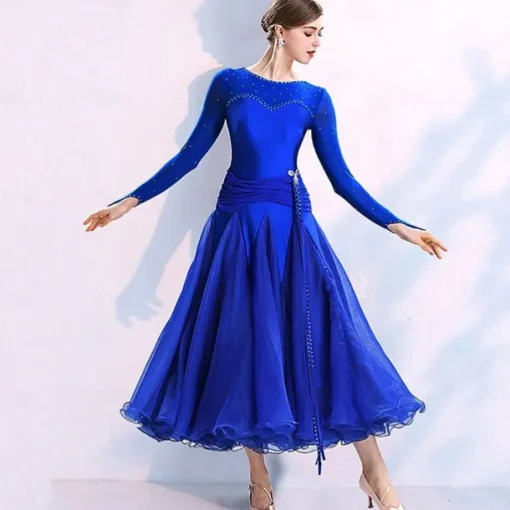 Ballroom Dance Dress Split Joint Crystals / Rhinestones Women's Training Performance Long Sleeve Spandex Organza Polyster