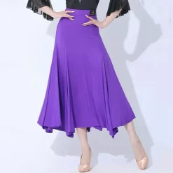 Ballroom Dance Skirts Pleats Pure Color Splicing Women's Performance Training Milk Fiber