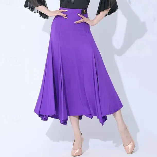 Ballroom Dance Skirts Pleats Pure Color Splicing Women's Performance Training Milk Fiber