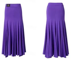 Ballroom Dance Skirts Pleats Pure Color Splicing Women's Performance Training Milk Fiber