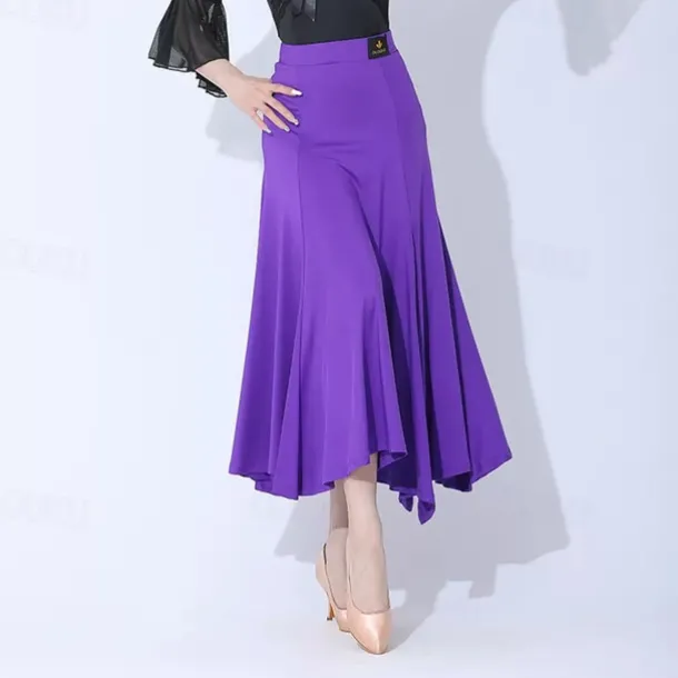 Ballroom Dance Skirts Pleats Pure Color Splicing Women's Performance Training Milk Fiber