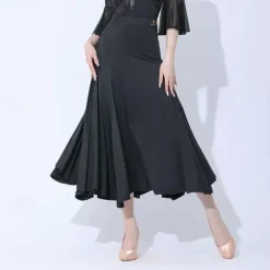 Ballroom Dance Skirts Pleats Pure Color Splicing Women's Performance Training Milk Fiber