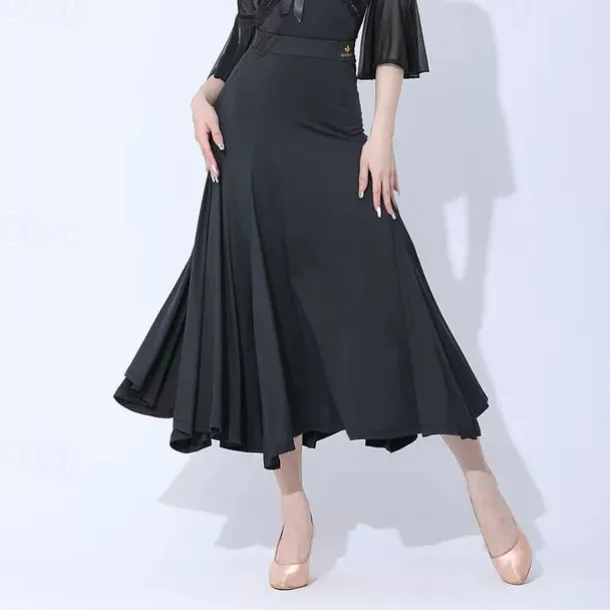 Ballroom Dance Skirts Pleats Pure Color Splicing Women's Performance Training Milk Fiber