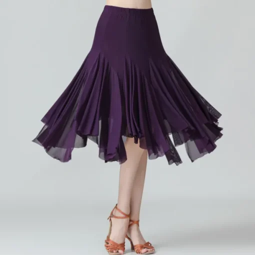 Ballroom Dance Skirts Pure Color Women's Performance Training Daily Wear High Polyester