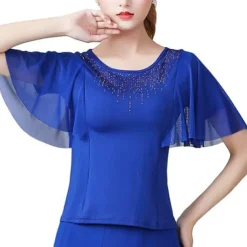 Ballroom Dance Top Split Joint Crystals / Rhinestones Women's Training Performance High Polyester