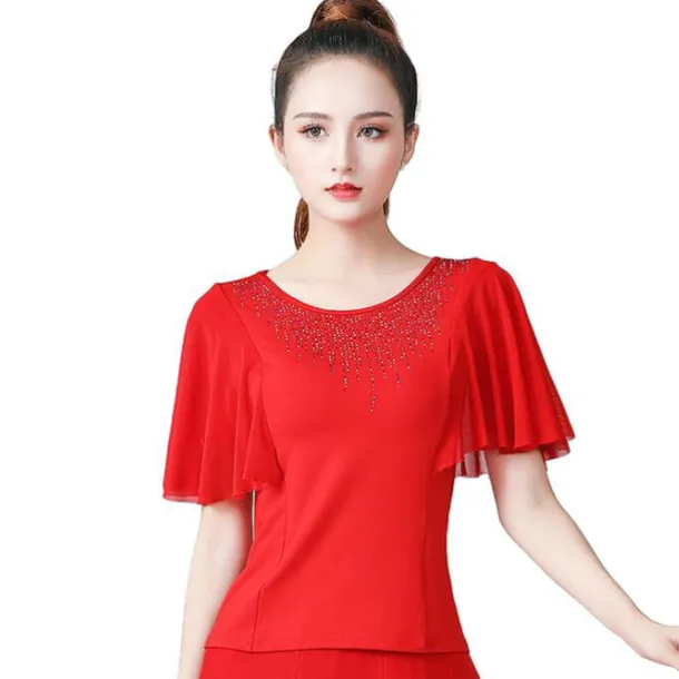 Ballroom Dance Top Split Joint Crystals / Rhinestones Women's Training Performance High Polyester