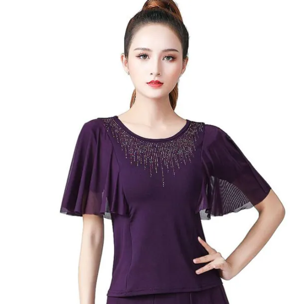 Ballroom Dance Top Split Joint Crystals / Rhinestones Women's Training Performance High Polyester