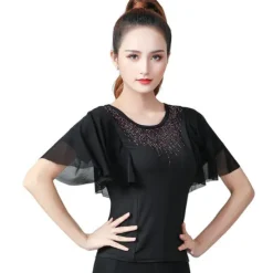 Ballroom Dance Top Split Joint Crystals / Rhinestones Women's Training Performance High Polyester