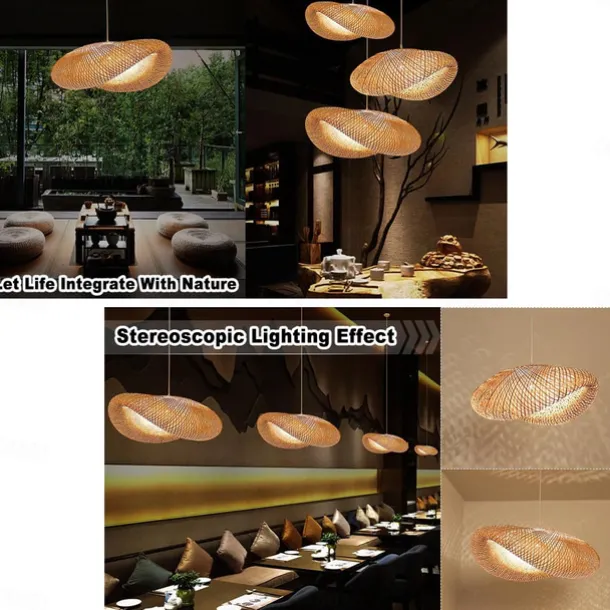 Bamboo Chandelier Retro Japanese Idyllic Style E26/E27 Chandelier Ceiling Lighting is Applicable to Living Room Bedroom Restaurant Cafe Bar Restaurant Club