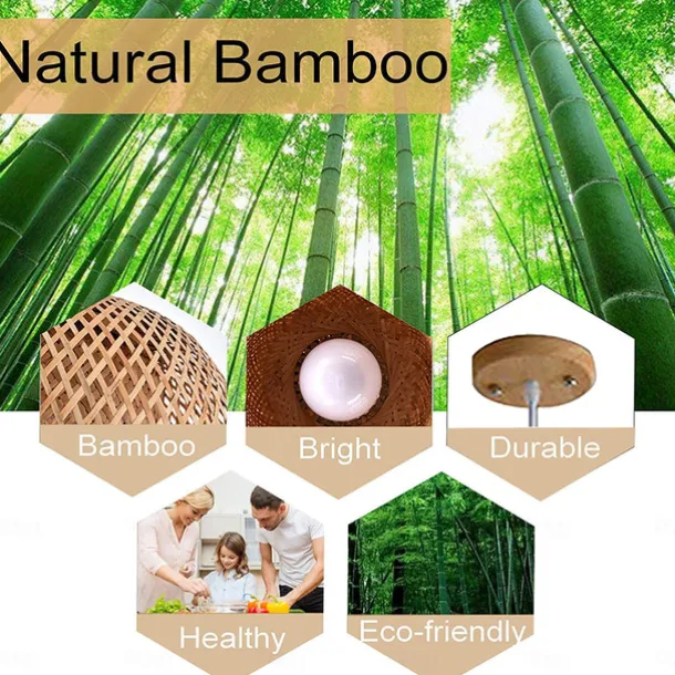 Bamboo Chandelier Retro Japanese Idyllic Style E26/E27 Chandelier Ceiling Lighting is Applicable to Living Room Bedroom Restaurant Cafe Bar Restaurant Club