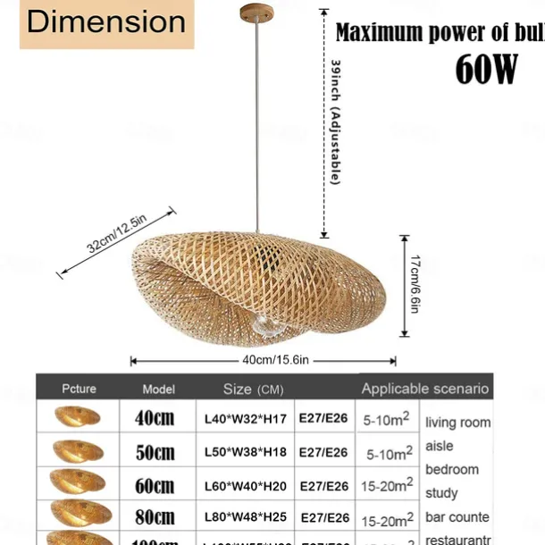 Bamboo Chandelier Retro Japanese Idyllic Style E26/E27 Chandelier Ceiling Lighting is Applicable to Living Room Bedroom Restaurant Cafe Bar Restaurant Club