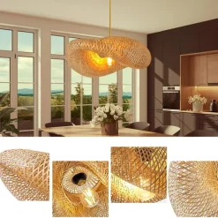 Bamboo Chandelier Retro Japanese Idyllic Style E26/E27 Chandelier Ceiling Lighting is Applicable to Living Room Bedroom Restaurant Cafe Bar Restaurant Club