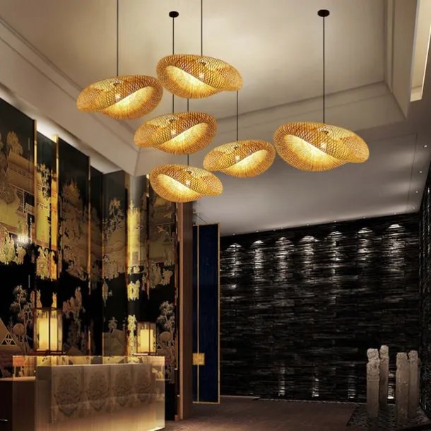 Bamboo Chandelier Retro Rattan 60cm E26/E27 Chandelier Ceiling Lighting is Applicable to Living Room Bedroom Restaurant Cafe Bar Restaurant Club 110-240V