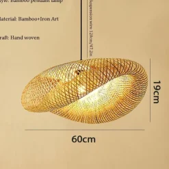 Bamboo Chandelier Retro Rattan 60cm E26/E27 Chandelier Ceiling Lighting is Applicable to Living Room Bedroom Restaurant Cafe Bar Restaurant Club 110-240V