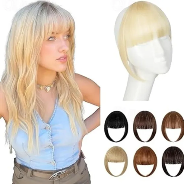 Bangs Hair Clip in Bangs, Fake Bangs Hair Clip French Bangs Hair Clip on Bangs For Women Clip Faux Bangs Fringe With Temples Hairpieces Curved Bangs For Daily Wear