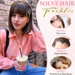 Bangs Hair Clip in Bangs, Fake Bangs Hair Clip French Bangs Hair Clip on Bangs For Women Clip Faux Bangs Fringe With Temples Hairpieces Curved Bangs For Daily Wear