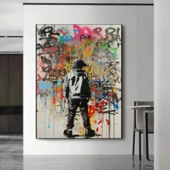 Banksy Wall Art Hand painted Graffiti Oil Painting Modern Unique Home Wall Decor Street Canvas Art Banksy Graffiti Wall Art Rolled Canvas (No Frame)