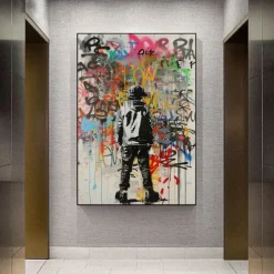 Banksy Wall Art Hand painted Graffiti Oil Painting Modern Unique Home Wall Decor Street Canvas Art Banksy Graffiti Wall Art Rolled Canvas (No Frame)