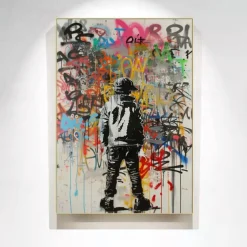 Banksy Wall Art Hand painted Graffiti Oil Painting Modern Unique Home Wall Decor Street Canvas Art Banksy Graffiti Wall Art Rolled Canvas (No Frame)