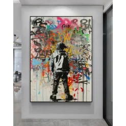 Banksy Wall Art Hand painted Graffiti Oil Painting Modern Unique Home Wall Decor Street Canvas Art Banksy Graffiti Wall Art Rolled Canvas (No Frame)