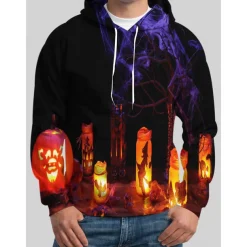 Bat Witch Pumpkin Hoodie Pullover Halloween 3D Front Pocket Graphic For Couple's Men's Women's Adults' Halloween Carnival Masquerade 3D Print Party Casual Daily