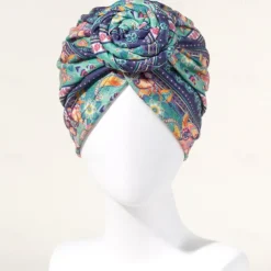Bath Cap Twisted Retro Print Stretchy Hide Hair Breathable Bohemia Pre-Tied Bonnet Beanie Hat Women's