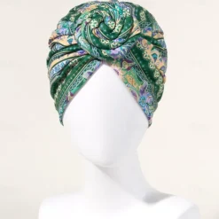 Bath Cap Twisted Retro Print Stretchy Hide Hair Breathable Bohemia Pre-Tied Bonnet Beanie Hat Women's